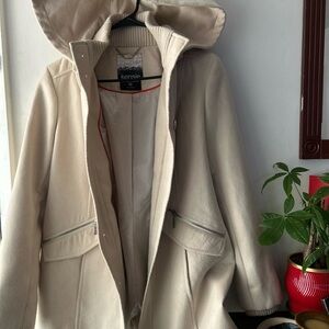 kensie Women’s Hooded Utility Jacket Ivory Cream Sz M Ribbed Knit Trim